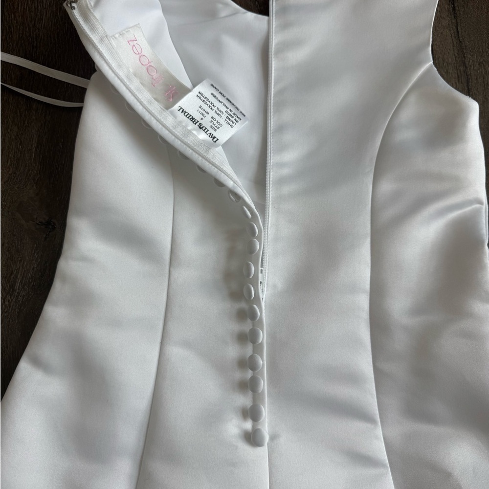 David’s Bridal Flower Girl Dress. St. Tropez brand, girls size 5.  White. - Picture 10 of 13